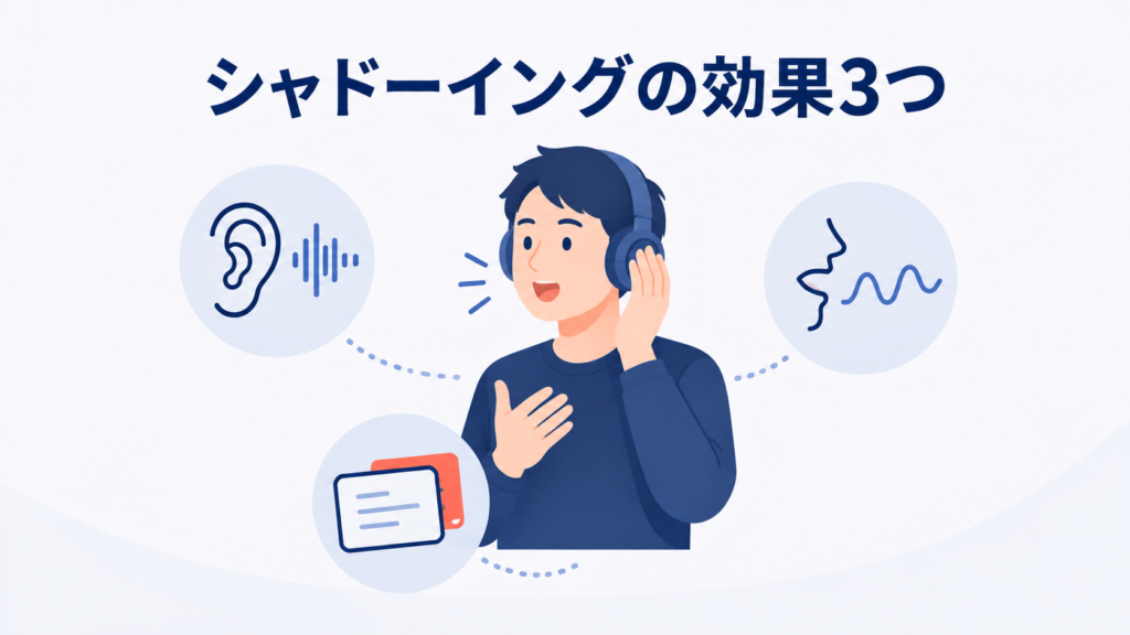 シャドーイングでリスニング・発音・語彙を練習するイメージ