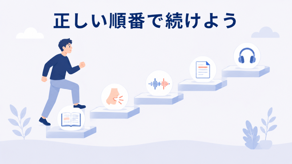 シャドーイングを正しい5ステップの順番で続ける社会人