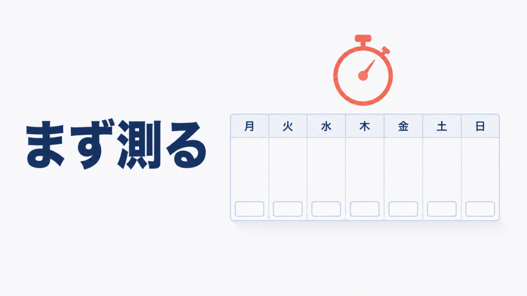 1週間分の勉強時間が記録されていない空のカレンダーとストップウォッチ