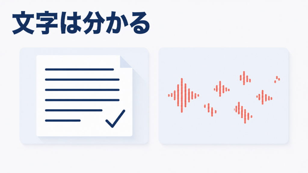 文字は読めるのに音声は途切れて聞き取れないことを対比した図